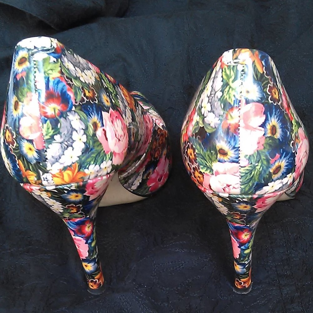 Nine West Floral Pumps Stilettos "Flax" SZ 8M - Picture 4 of 8